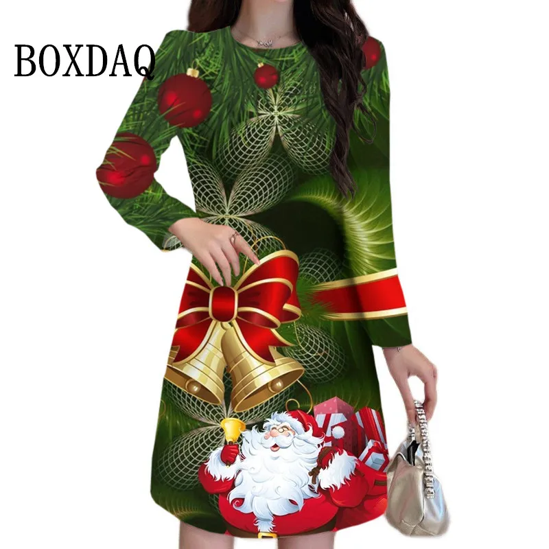 

Women Long Sleeves Dress 3D Santa Claus Print Elegant Dress Fashion Cute Woman Clothing Winter Oversized Christmas Party Dresses