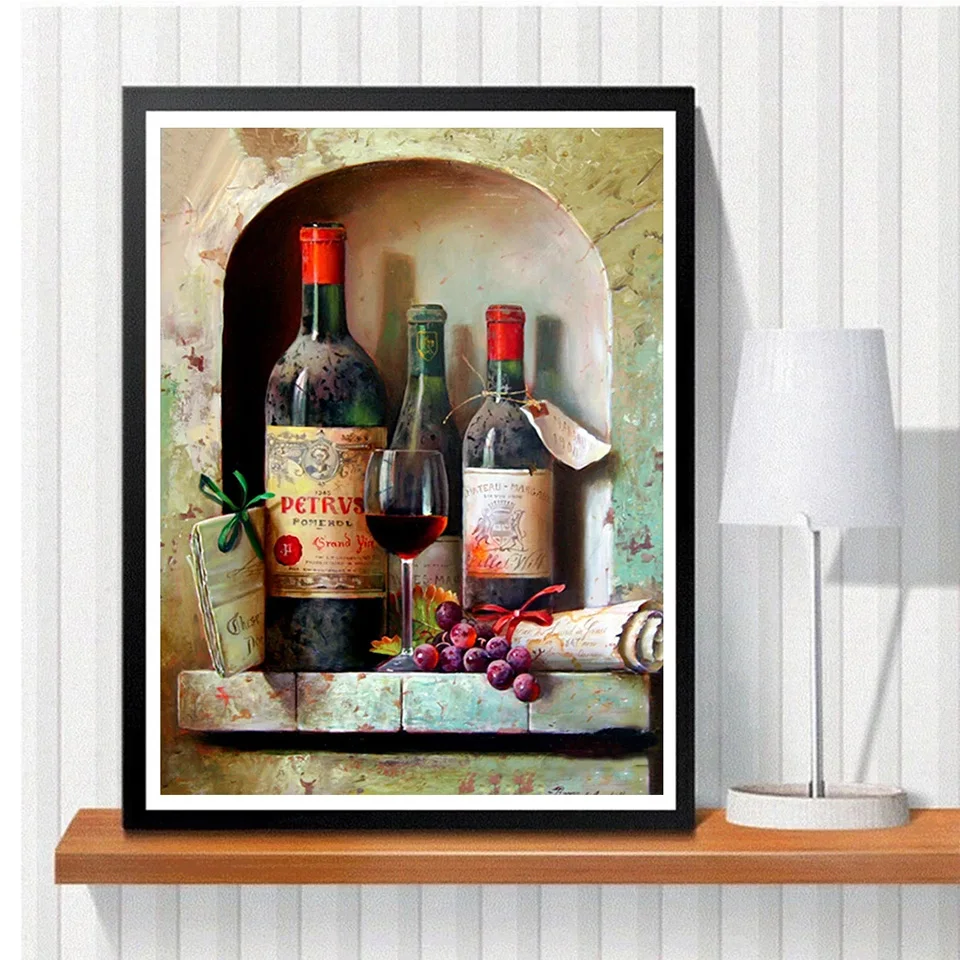 

Полноразмерная/круглая алмазная живопись «сделай сам» красного вина, настенное искусство, Декор, алмазная вышивка, виноград, ручная работа,...