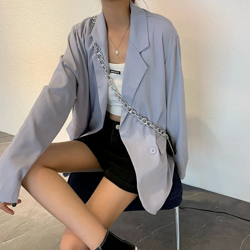 2021 Casual Blazer Coat Jacket Women Autumn All-match Long Sleeve Solid Color Femme Suit Veste Casual Streetwear Women Clothes