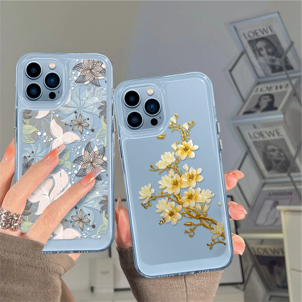 

Fashion Flower Phone Case for iPhone 14 13 12 11 Pro Max Mini XS XR X Protection Shell Back Cover for iPhone14promax Clear Funda