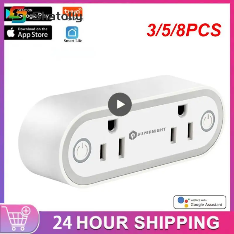 

3/5/8PCS Smart Life Outlet With Light Sensor Night Light Tuya Us Plug Voice Control Smart Socket Timing