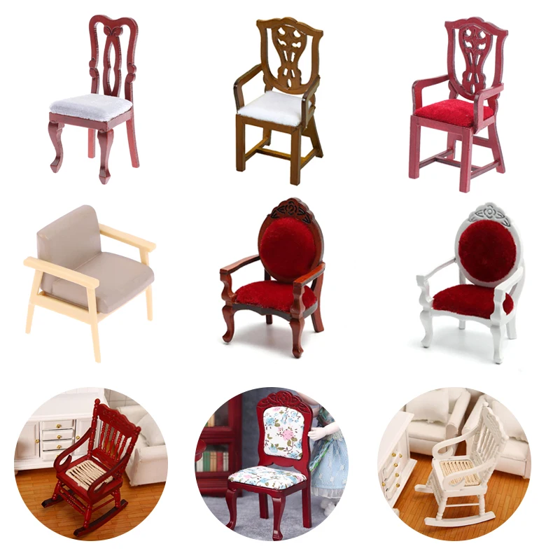 

Кресла для кукольного домика, мебель для кукольного домика, миниатюрные деревянные стулья, мини-кресло-качалка, высокий стул, модель мебели,...
