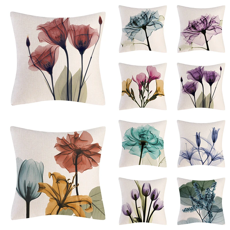 

Colorful Flowers Printed Decorative Throw Pillowcase Floral Plant Cushion Cover Decoration Household Supplies 45*45CM