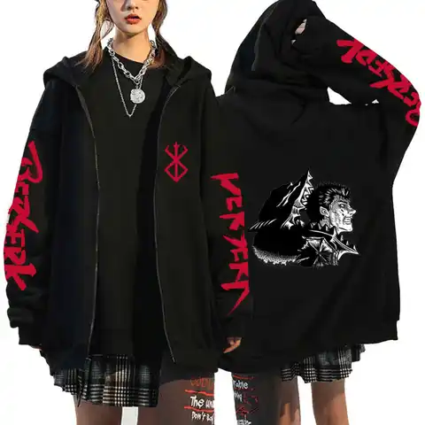 Berserk Zipper Hoodie Anime Hoodies Guts Eyes Jacket Streetwear Sweatshirt Harajuku Cool Loog Sleeve Men Women Jackets Clothes