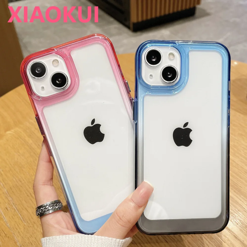 

10Pcs Gradient Hard Acrylic case For iPhone 13 12 11 Pro Max Soft Shockproof Bumper Clear Transparent Cover for iphone X XS XR