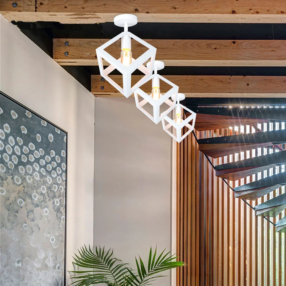 

Ceiling light Square Triangle Pendant Creative Living Room Lamp Square Attic Iron Art Lighting Bedroom Balcony E27