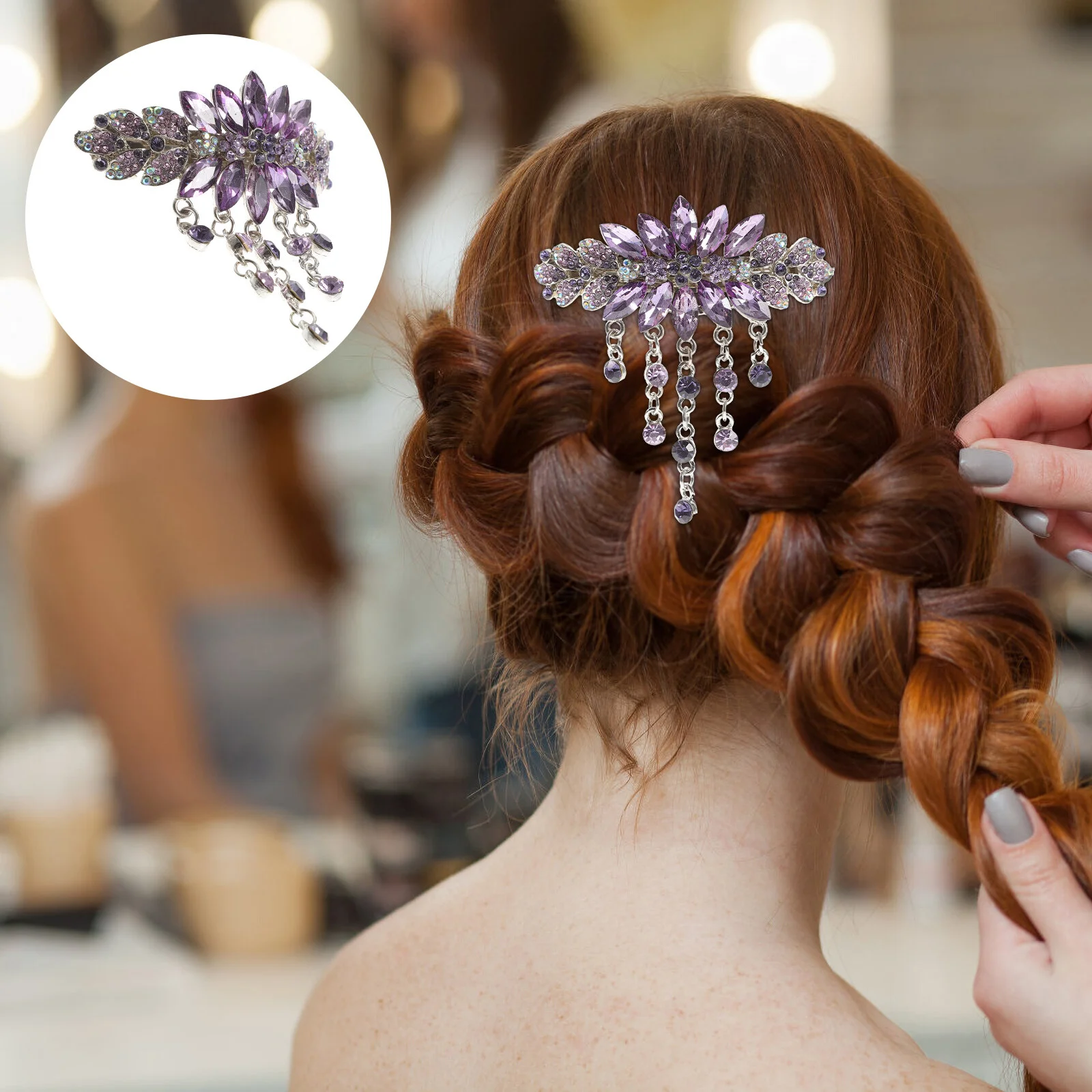 

Flower Hairpin Spring Bridal Grips Rhinestone Barrettes Women Hanfu Wedding Alloy Miss Clip