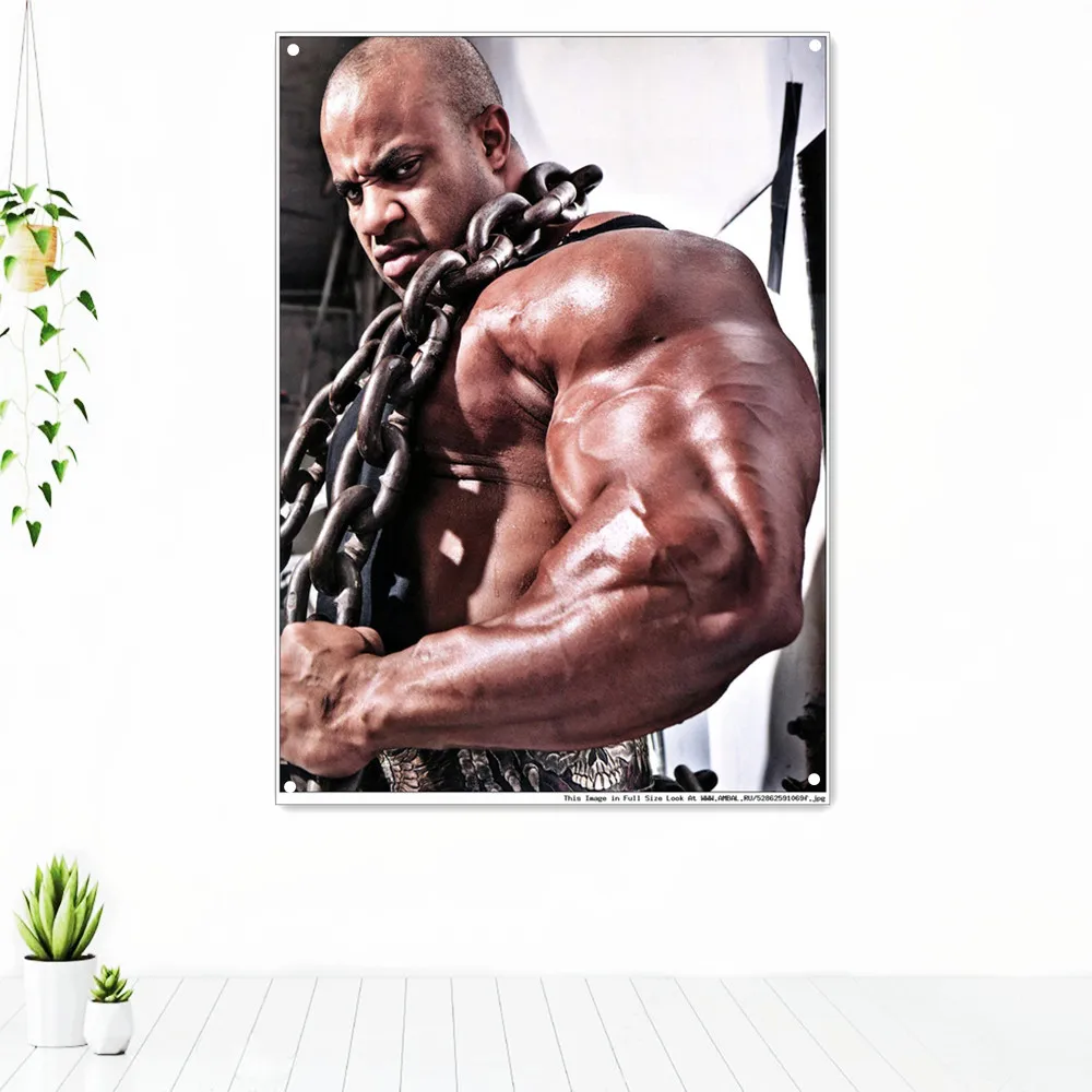 

Man Muscular Body Poster Workout Hanging Cloth Wall Art Training Motivation Banners Flags Exercise Canvas Painting Home Decor A1