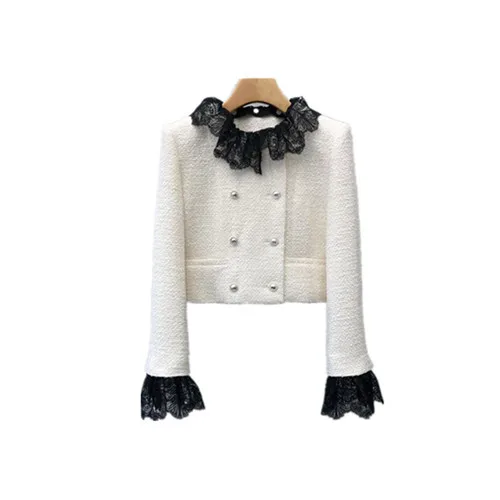 

2022 Autumn New Elegant Ladies Double Breasted Long Sleeve Slim Short Coat Sweet Lace Collar Cardigan Tweed Jackets for Women