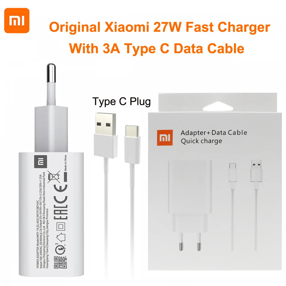 Оригинальное зарядное устройство Xiaomi 27 Вт с европейской вилкой QC 4,0 турбо адаптер для быстрой зарядки 3A USB Type C кабель для Mi 9T Pro K20 Pro Mi Note 10 Lite