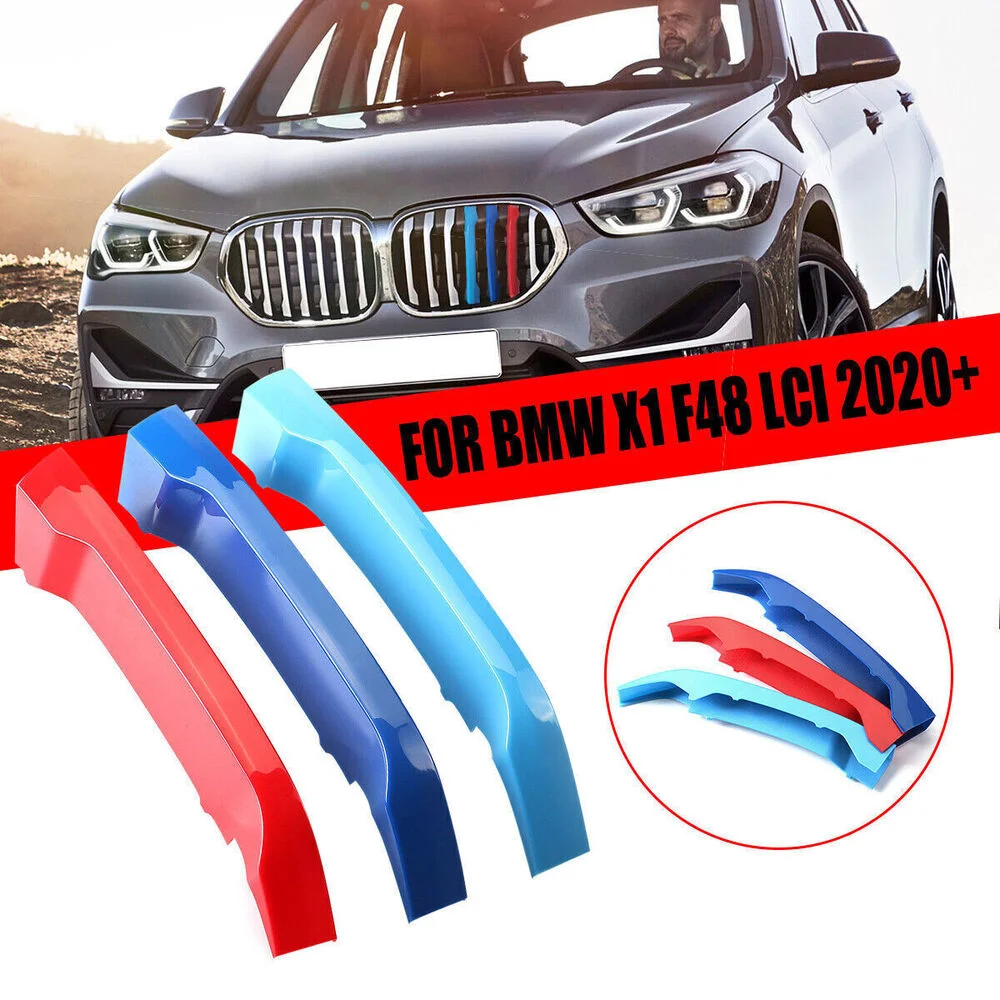 

For BMW X1 F48 LCI 2020-2021 Front Grill Grille Cover Decal Stripe Clip Trim 3