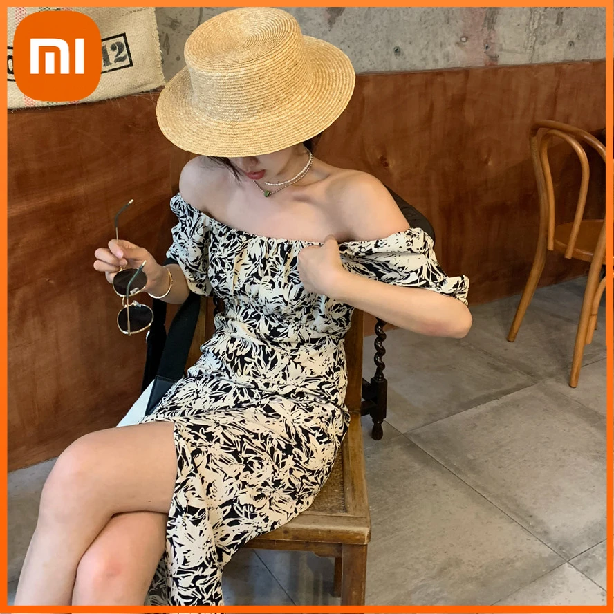 

Xiaomi Vintage Floral Dress Women Summer Y2k Fairy Midi Split Dress Female Sexy The Shoulder Evening Beach Party Dress Korean