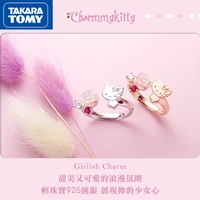 takara tomy 925 sterling silver hello kitty diamond rose open adjustable ring girls sweet hand jewelry