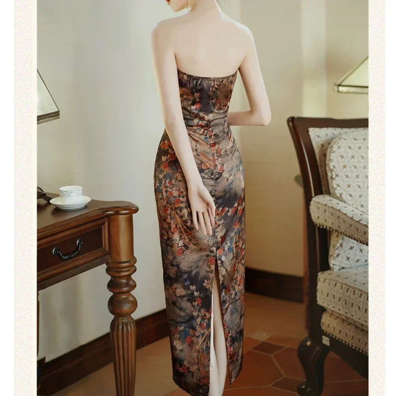 Новое платье без бретелек Harsuku женская японская одежда с цветочным принтом