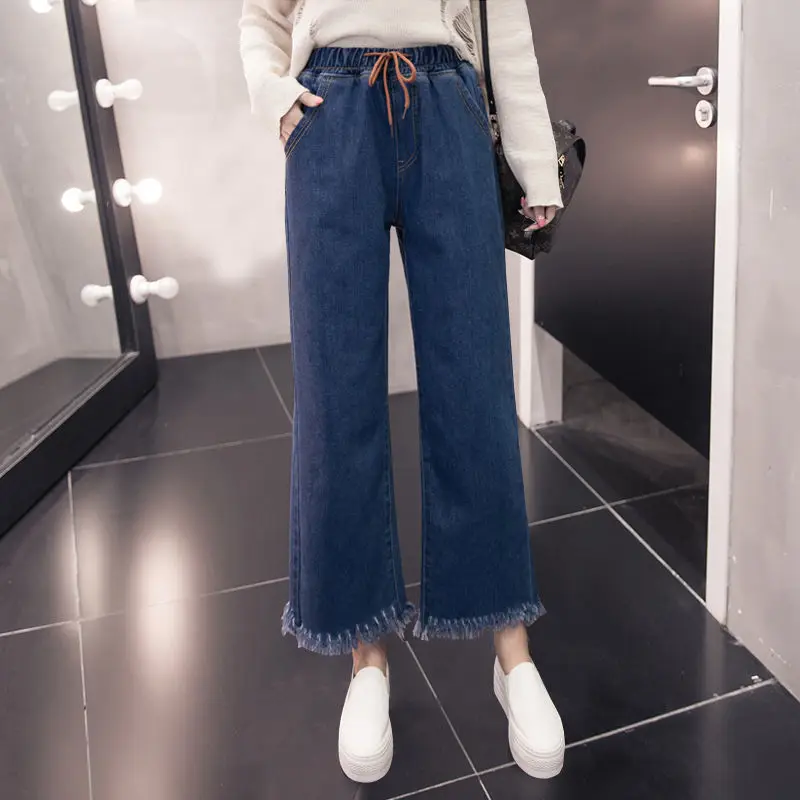 

Осенние винтажные свободные широкие брюки на шнуровке с эластичной талией, женская одежда, простые однотонные брюки с высокой талией, женские повседневные