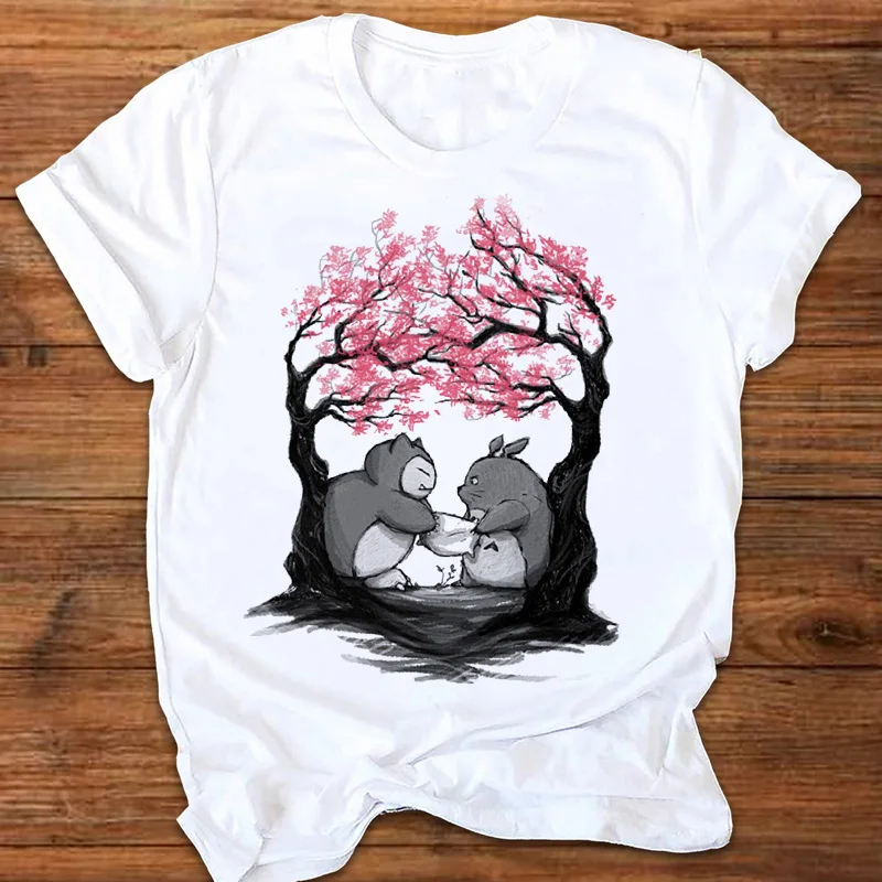 

Летние футболки с коротким рукавом для женщин, футболка с мультипликационным графическим рисунком Тоторо, топы в стиле Харадзюку для девуш...