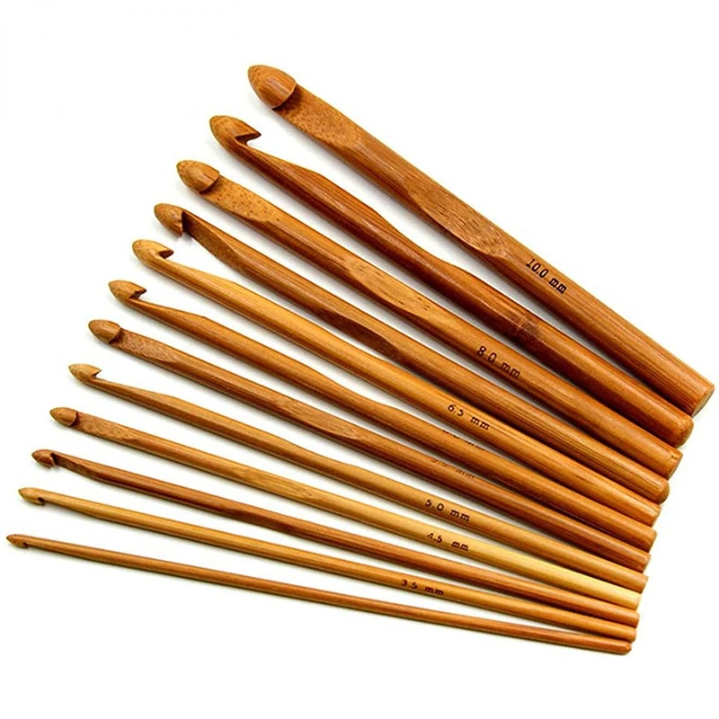 

12pcs 3mm-10mm Bamboo Handle Crochet Hook Knit Craft Handcrafted Knitting Needle Weave Yarn Craft for Beginner Needles Tools