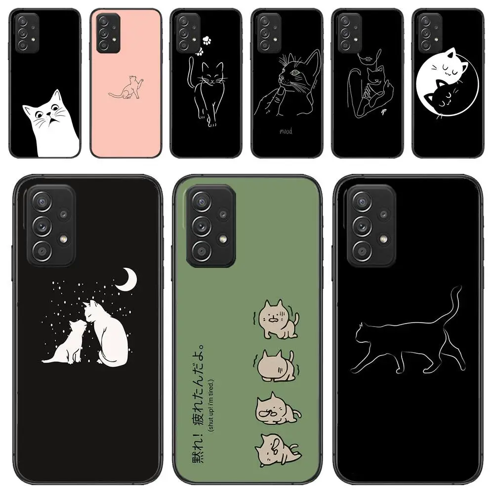 Cat Line Art Black Cover for Samsung Galaxy  A51 A50 A52 5G A20E A60 A20S A71 A40 A40S A90 A70 A32 A30 A70 A21S phone case