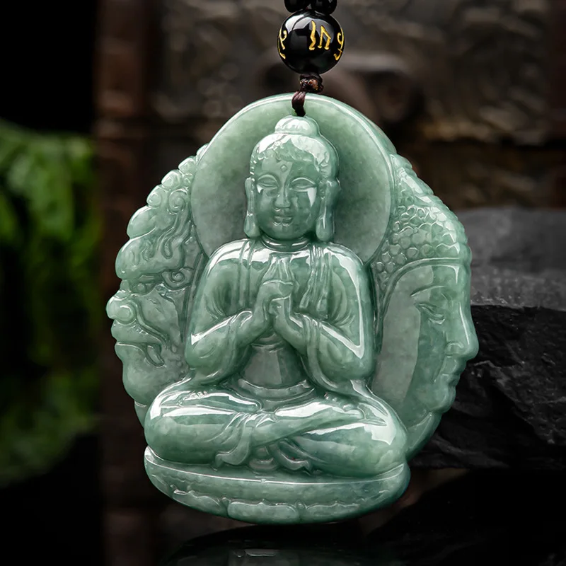 

Burmese Jade Buddha Pendant Jadeite Necklace Amulet Green Necklaces Jewelry Gift Charms Natural Vintage Man Carved Choker Charm