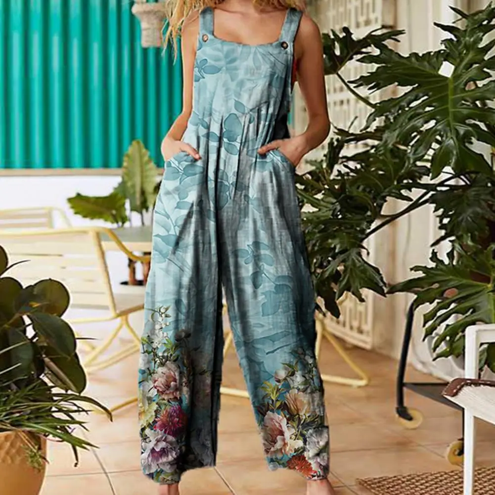 

Popular Fashion Women Floral Print Jumpsuit Women Overalls Cool Mid Rise