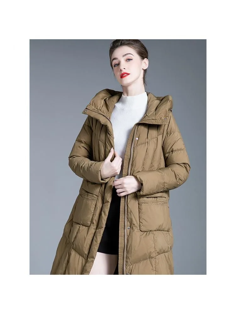 Europe Fashion Long Hooded Thicked 90 White Duck Down Coats Women's 2022 Winter New Loose Warmer Bread Cloth Jackets