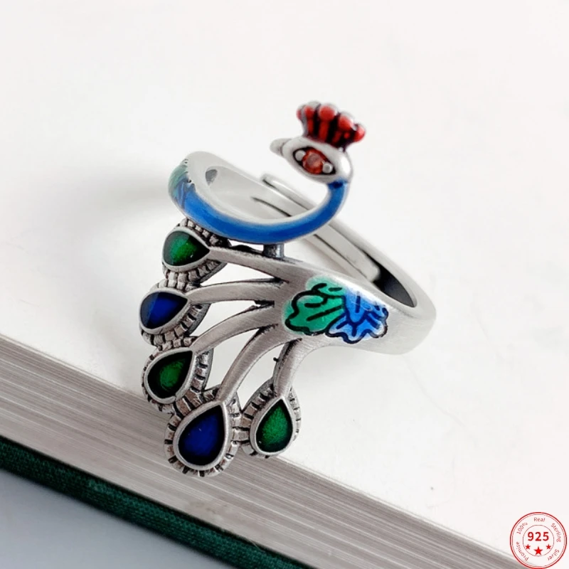 

Женское Винтажное кольцо из серебра S925 пробы с эмалью