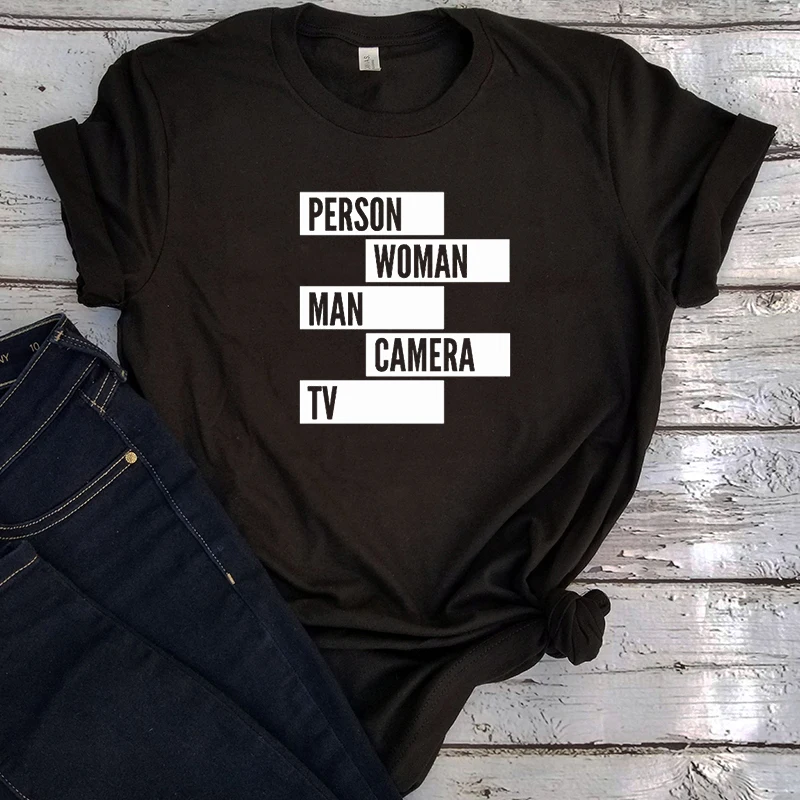 Person Woman Man Camera TV Words T Shirt Women Cognitive Test Trump Tops Aesthetic Trump 2022 New Women Tshirt M