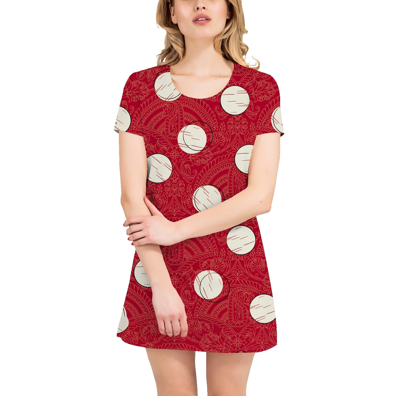

Cute round polka dots full print ladies t-shirt skirt summer street trend straight skirt 2022 new all-match casual skirt