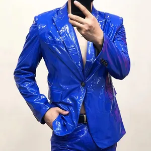 Imported New Multicolor Mirror Bright Leather Blazer Men Plus Performance Suit Jacket Soft Lacquer Leather Ja