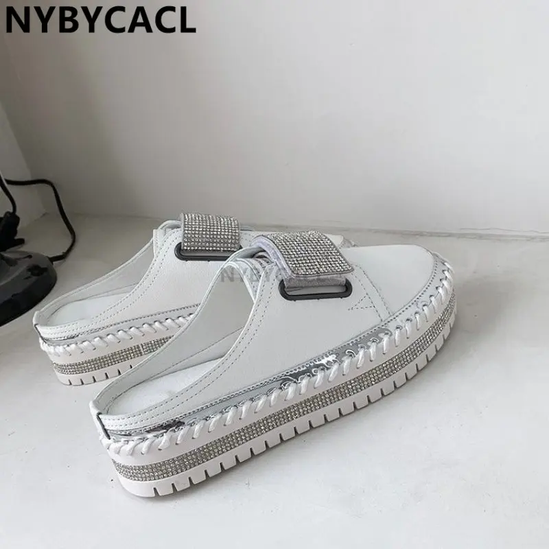 Women's New Mules 2023 Spring Ladies Rhinestone Slingback Slip On Comfy Loafers 35-43 Large-Sized Breathable Flat Fashion Shoes
