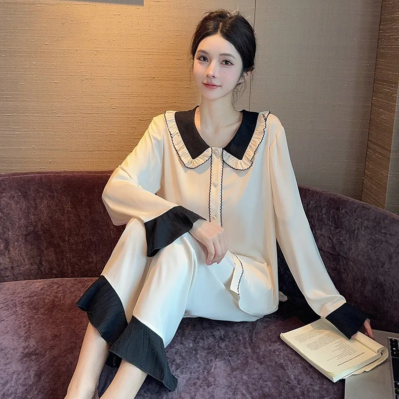 Рубашка с длинными рукавами и оборками брюки осенняя свободная одежда для сна