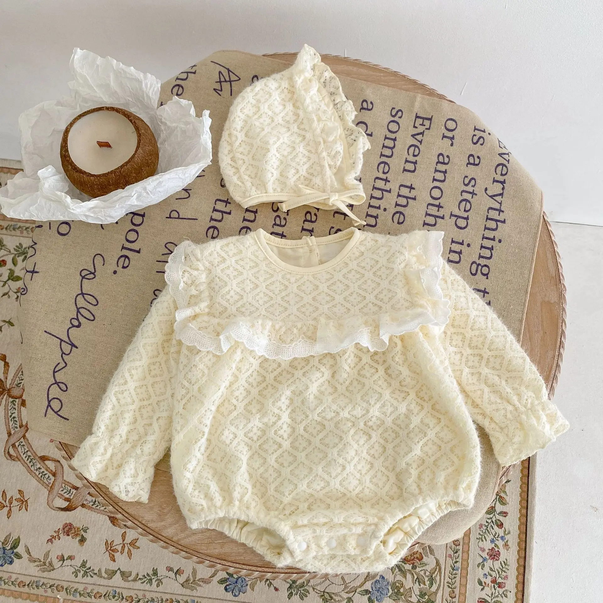 

Fall Korean Baby Girls Romper with Hat Lace Cotton Long Sleeve Jumpsuit Sweet Kids Outfit Toddler Overalls Infant Clothing 2023