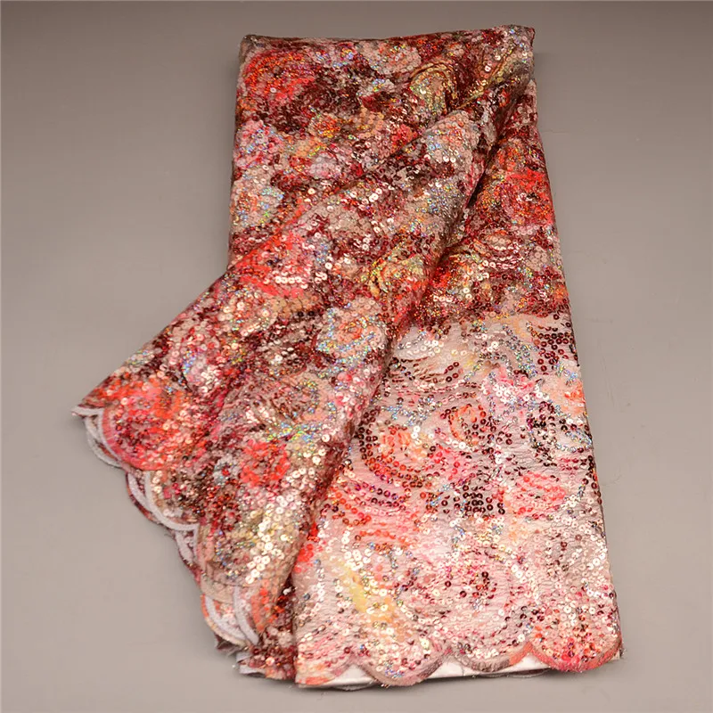 

High Quality 5 Yards African George Lace Fabric With Net Sequins And Stones Embroidered George Lace Fabric For the wedding