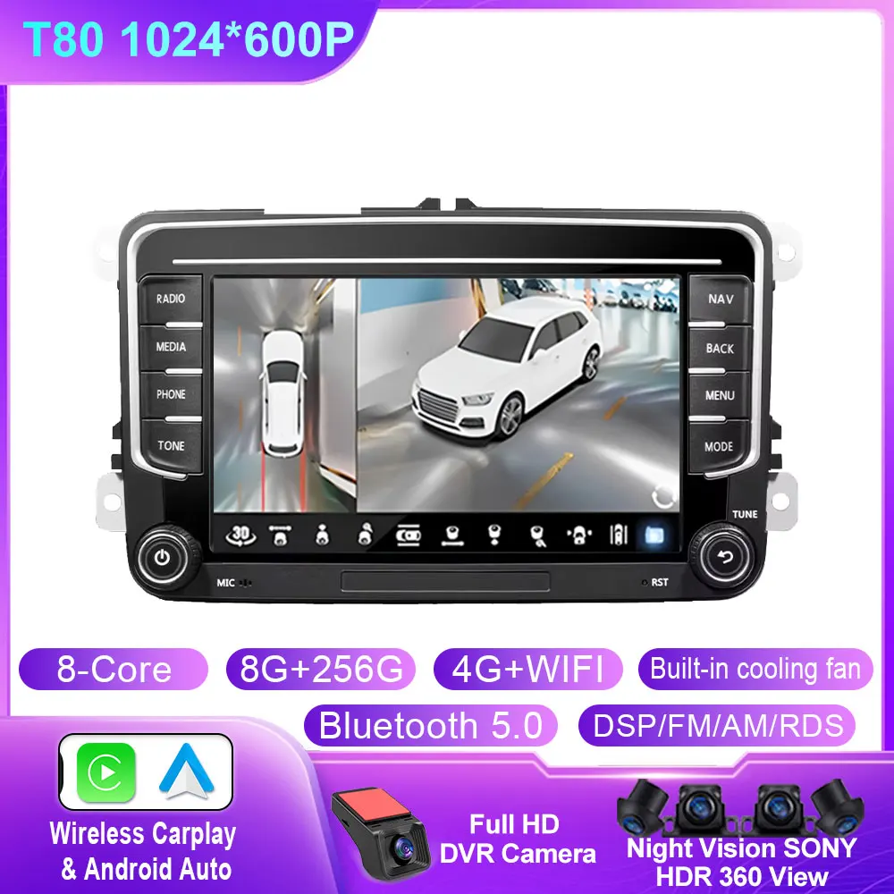 

Android14 Автомобильный радиоприемник GPS для VW Volkswagen Skoda Octavia Golf 5 6 Touran Passat B6 Polo Jetta 2Din Мультимедиа Playe0r NO 2DIN DIN