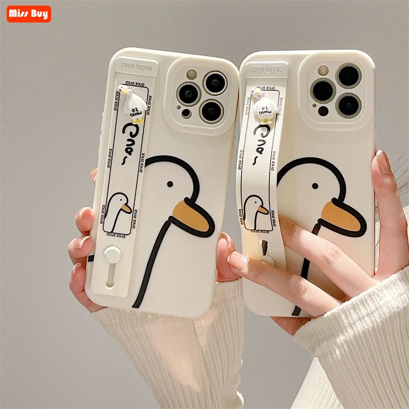 Cartoom Duck Wrist Band Bracket Phone Cases for Oneplus 9 Pro 9R 9RT Nord CE 5G Nord 2 5G 10 Pro 5G 7 7T Pro 8 8 Pro Soft Cover