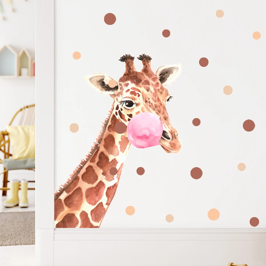 

Cute Giraffe Floral Blowing Bubbles Watercolor Wall Sticker Polka Dots Nursery Vinyl Wall Decal Girls Baby Kids Room Home Decor