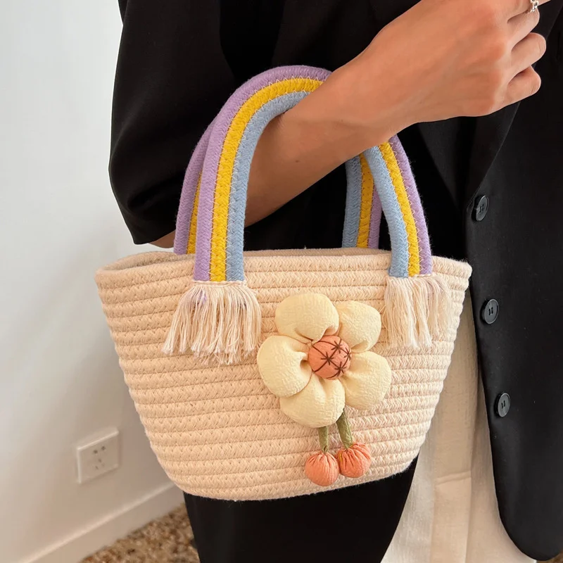Women Small Bag Women's Bag 2022 New Beach Bag Woven Portable Bucket Bag Straw Shopping Bag Exquisite Weave Sunflower Handbags