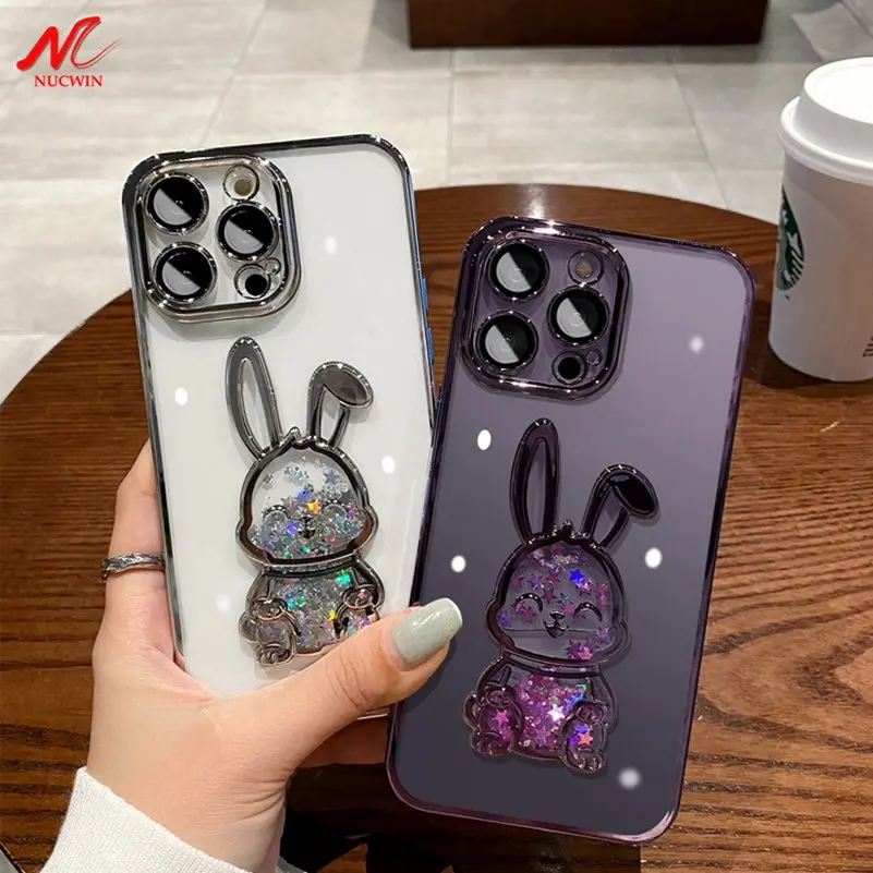 

Luxury Glitter Quicksand Rabbit Case for iPhone 11 12 13 Pro Max iPhone 14 Pro Max Plus Transparent Plating Soft Silicon Cover