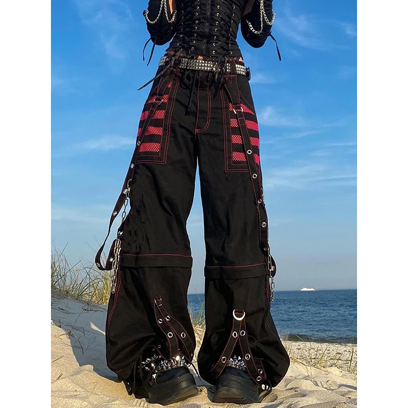 E-girl Gothic Grunge Cargo Pants Bandage Women Vintage Dark Academia Baggy Trousers Sweatpants Punk Hip Hop Streetwear