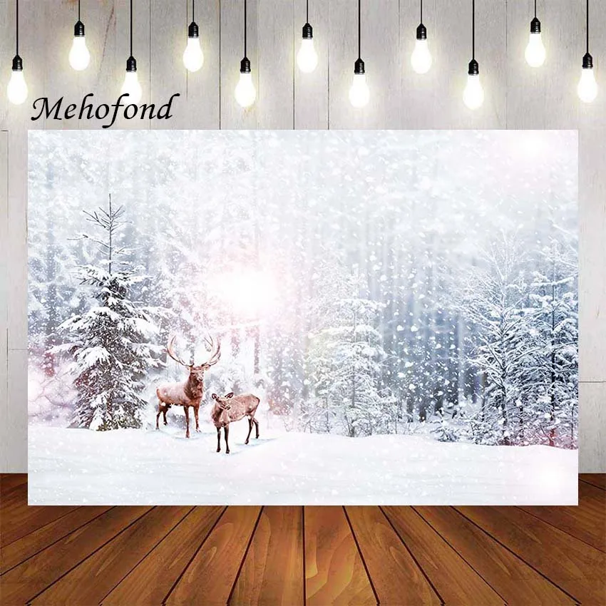 

Mehofond Photography Background Winter Forest Christmas Deer Wonderland Trees Holiday Kids Portrait Decor Backdrop Photo Studio