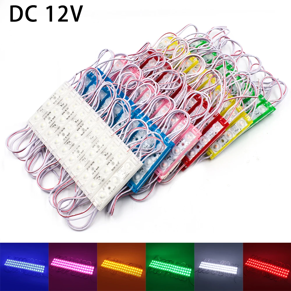 

20Pcs/Lot DC 12V SMD 2835 3 LEDs Led Modules with Lens Waterproof IP67 5050 RGB Injection Modules Hard Strip Bar Light for Sign