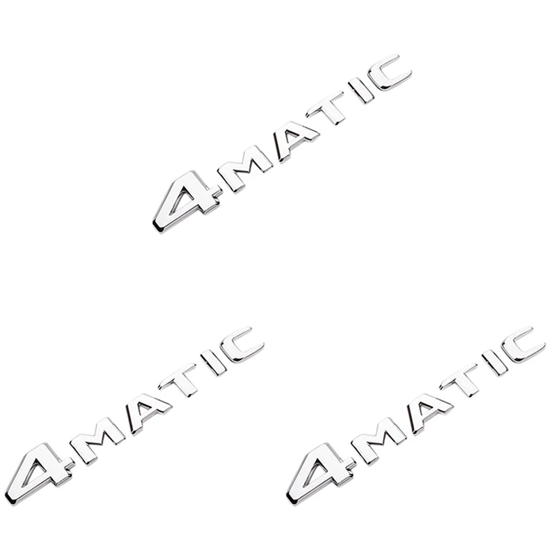 

3X 4MATIC Silver Auto Trunk Door Fender Bumper Badge Decal Emblem Adhesive Tape Sticker Replacement For Mercedes-Benz