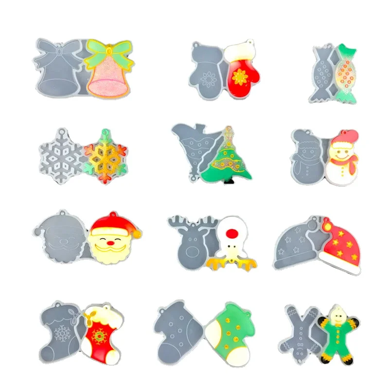

Christmas Earrings Epoxy Resin Mold Diy Christmas Bell Hat Pendant Desktop Pendant Keychain Decoration Jewelry Silicone Mold
