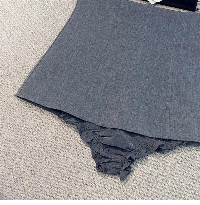 Sexy Grey Shorts Women 2023 Summer New Inner Lace Shaping Leg Solid Color Zipper High Waist Suit Pantskirt Lady Black Short