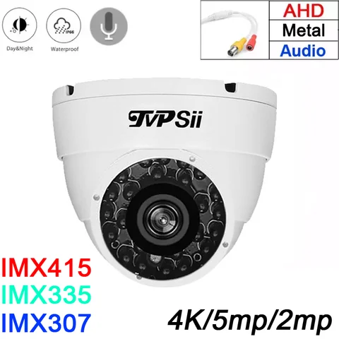 24 шт. Инфракрасные светодиоды 4K 8 Мп IMX415,5 МП Водонепроницаемая белая металлическая аудио CMOS купольная сферическая камера видеонаблюдения AHD CCTV