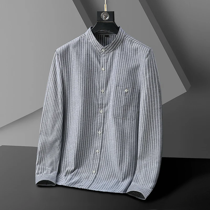 

Sleeves Men's Casual Loose Long Cardigan Shirt Slim Striped Business Work Shirts Plus Size for Receiving Customers