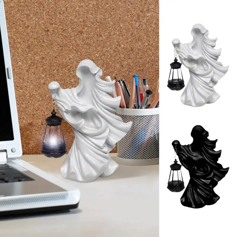 

Garden Statue Ghost Home Decor With Lantern Figurine LED Witch Statues Ornament Elegant Scary Halloween Indoor Outdoor Decor