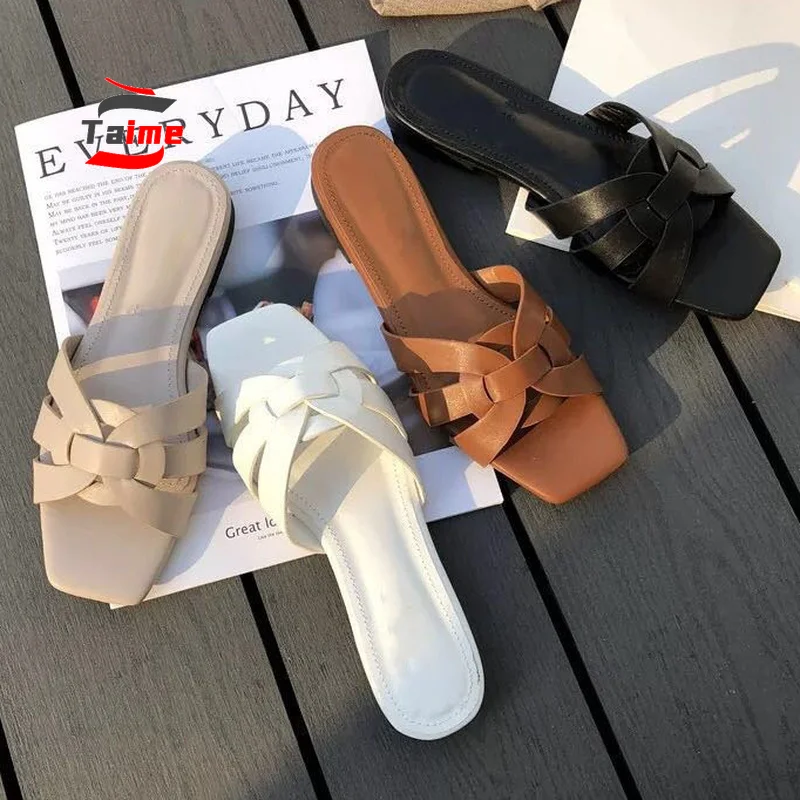 

TAIME Women Brand Slippers Summer Slides Open Toe Flat Casual Shoes Leisure Sandal Female Beach Flip Flops Sandalen Ladies Shoes