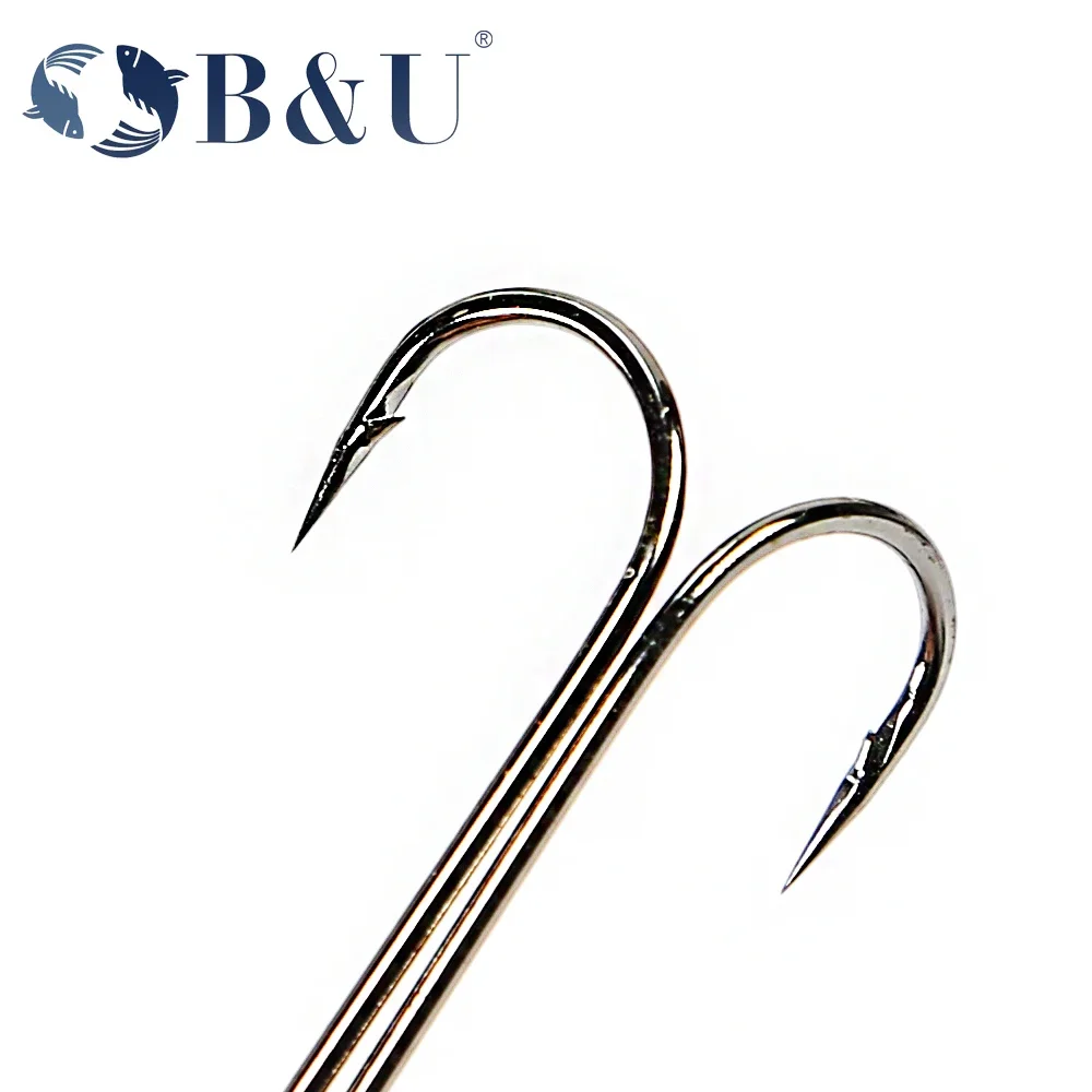 Фото Рыболовные крючки B&U, сверхдлинные двойные крючки, длинные рыболовные снасти из высокоуглеродистой стали, разные размеры, оснащенные мягкой приманкой №4