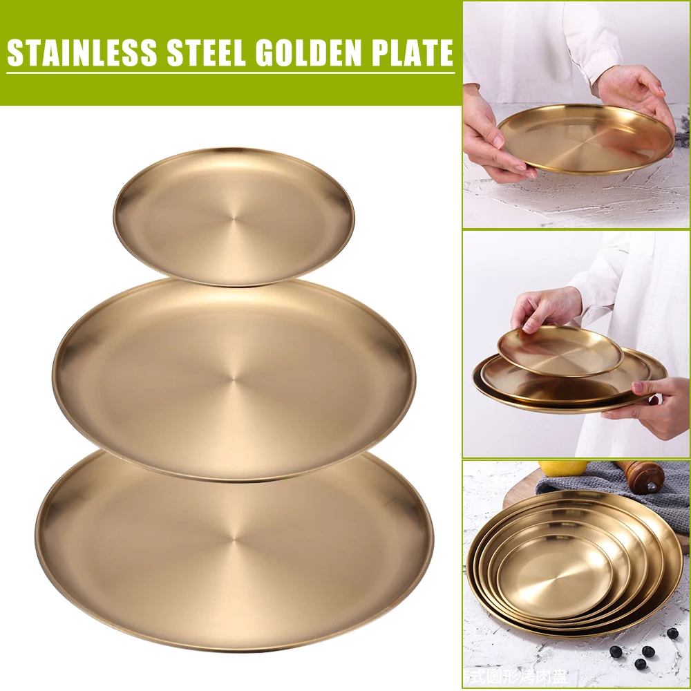 Golden Snack Plate Dishes For Serving Stainless Steel Kitchen Storage Tray Metal Fruit Dessert Jewelry Display | Дом и сад